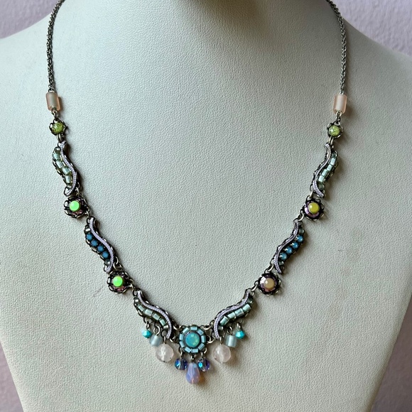 AYALA BAR ADJUSTABLE NECKLACE W/LONG EXTENDER BLUE LILAC PURPLE GREEN RHINESTONE - Picture 3 of 16